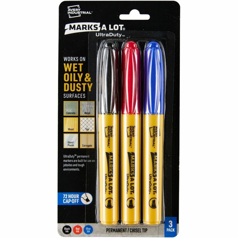 Avery UltraDuty Markers, Chisel Tip, 3 Assorted Markers (29864) – Bold, Narrow Marker Point – 1 mm Marker Point Size – Chisel Marker Point Style – Black, Red, Blue – Polyester Tip – 3 Pack
