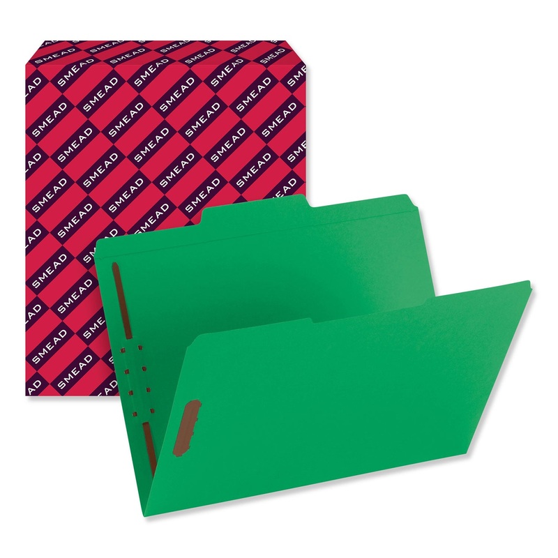 Top Tab Colored Fastener Folders, 0.75″ Expansion, 2 Fasteners, Letter Size, Green Exterior, 50/Box