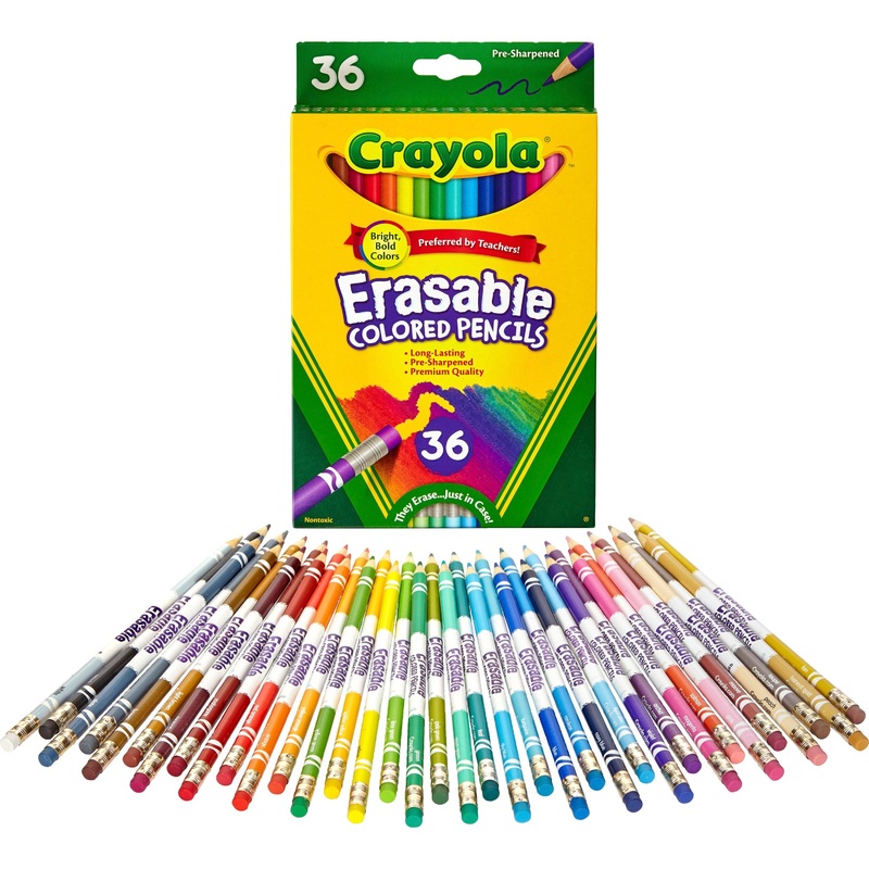 Crayola Erasable Colored Pencils – 3.3 mm Lead Diameter – Thick Point – Assorted Lead – 36 / Pack