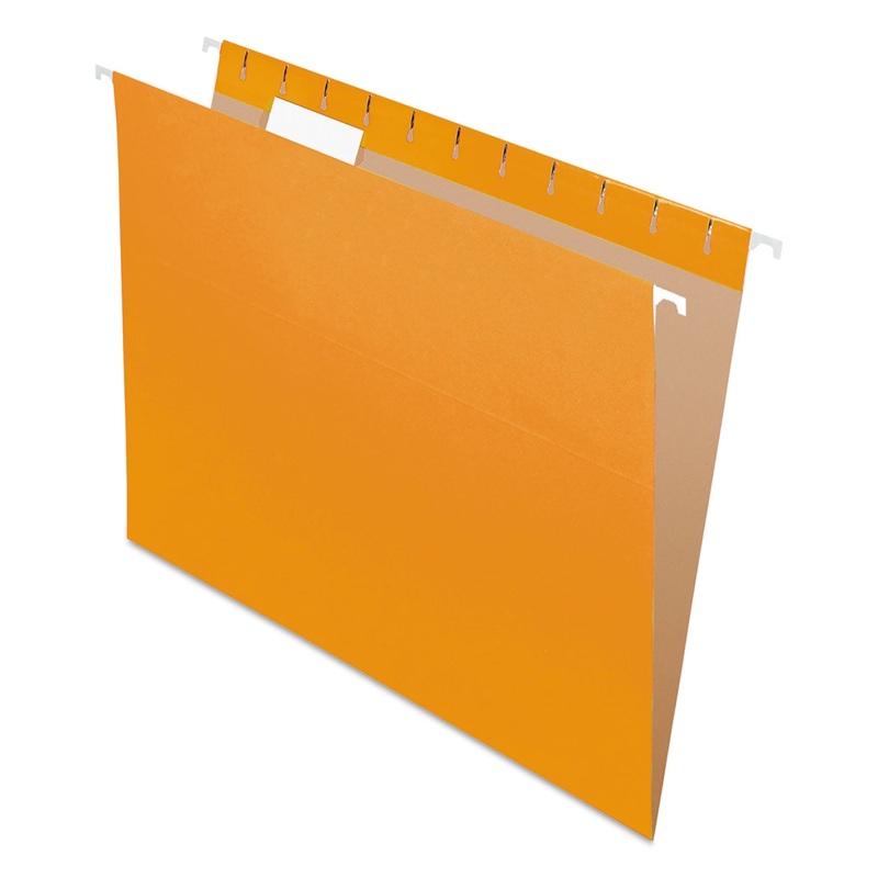 COLORED HANGING FOLDERS, LETTER SIZE, 1/5-CUT TAB, ORANGE, 25/BOX