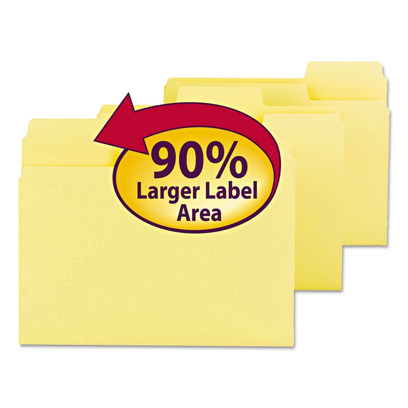 SUPERTAB COLORED FILE FOLDERS, 1/3-CUT TABS, LETTER SIZE, 11 PT. STOCK, YELLOW, 100/BOX