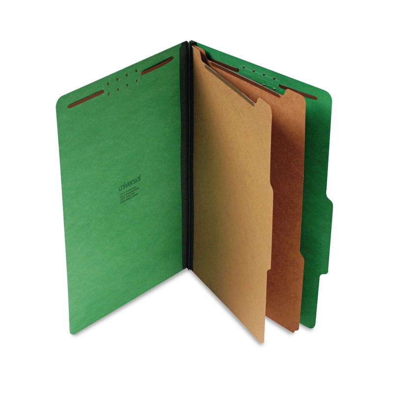 BRIGHT COLORED PRESSBOARD CLASSIFICATION FOLDERS, 2 DIVIDERS, LEGAL SIZE, EMERALD GREEN, 10/BOX