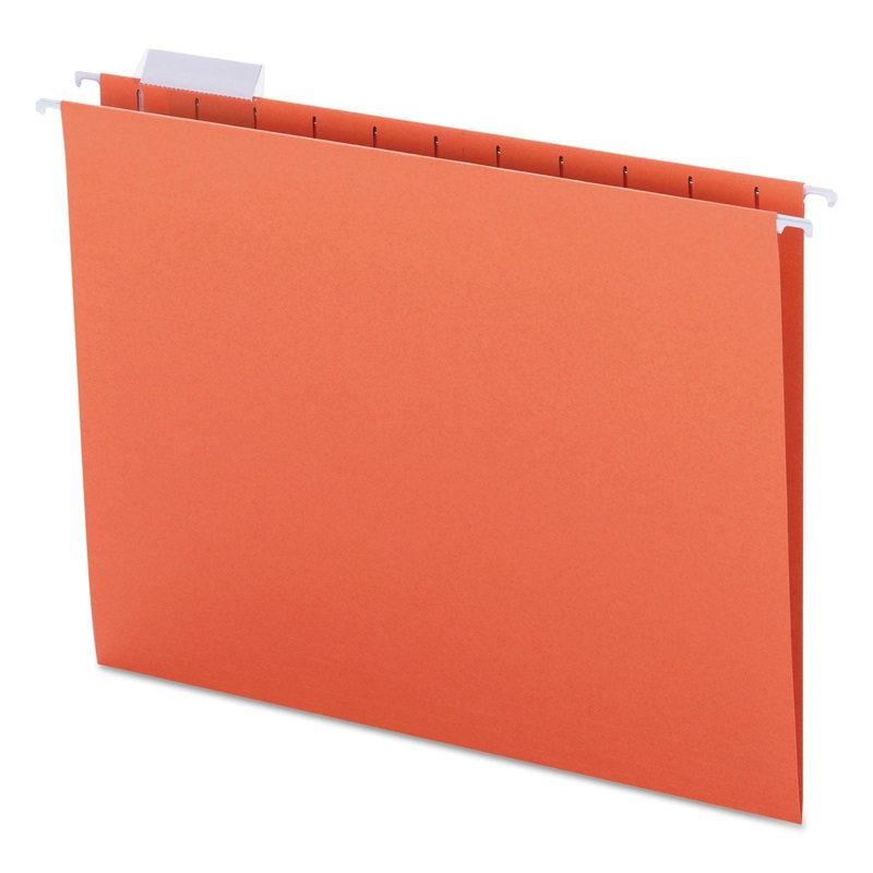 COLORED HANGING FILE FOLDERS, LETTER SIZE, 1/5-CUT TAB, ORANGE, 25/BOX