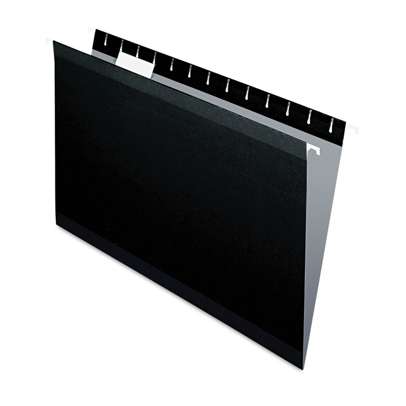 COLORED REINFORCED HANGING FOLDERS, LEGAL SIZE, 1/5-CUT TAB, BLACK, 25/BOX