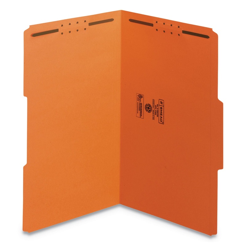 TOP TAB COLORED 2-FASTENER FOLDERS, 1/3-CUT TABS, LEGAL SIZE, ORANGE, 50/BOX