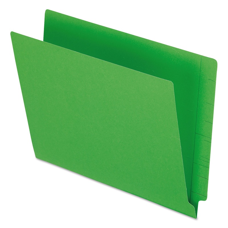 COLORED END TAB FOLDERS WITH REINFORCED 2-PLY STRAIGHT CUT TABS, LETTER SIZE, GREEN, 100/BOX