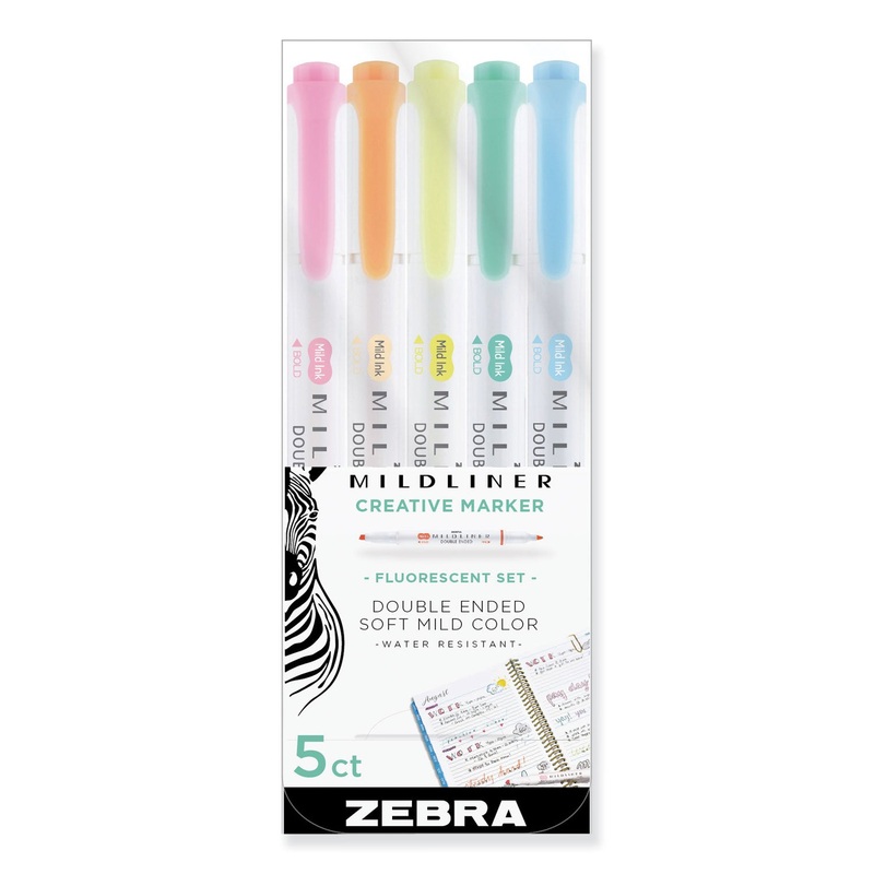 MILDLINER DOUBLE ENDED HIGHLIGHTER, CHISEL/BULLET TIP, ASSORTED COLORS, 5/PACK