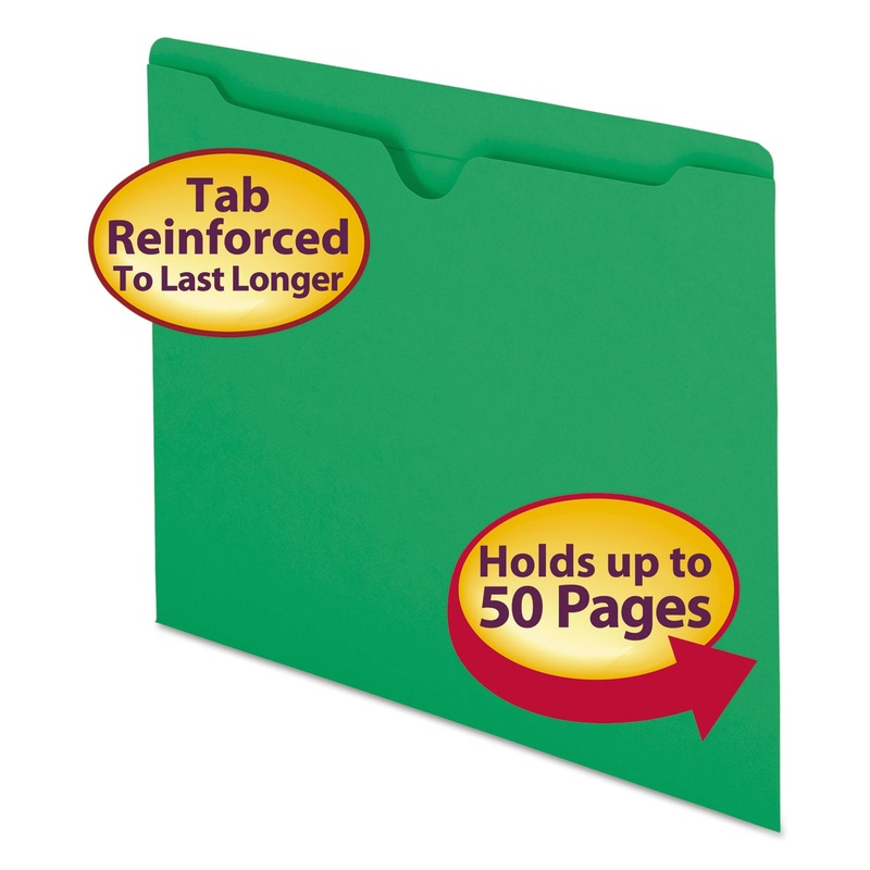 COLORED FILE JACKETS WITH REINFORCED DOUBLE-PLY TAB, STRAIGHT TAB, LETTER SIZE, GREEN, 100/BOX