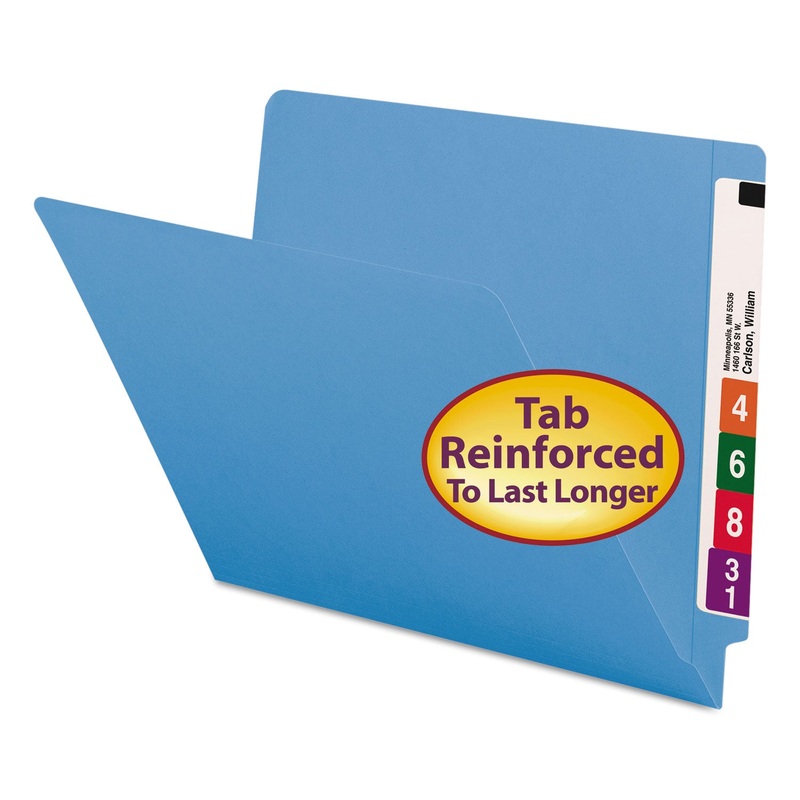 REINFORCED END TAB COLORED FOLDERS, STRAIGHT TAB, LETTER SIZE, BLUE, 100/BOX