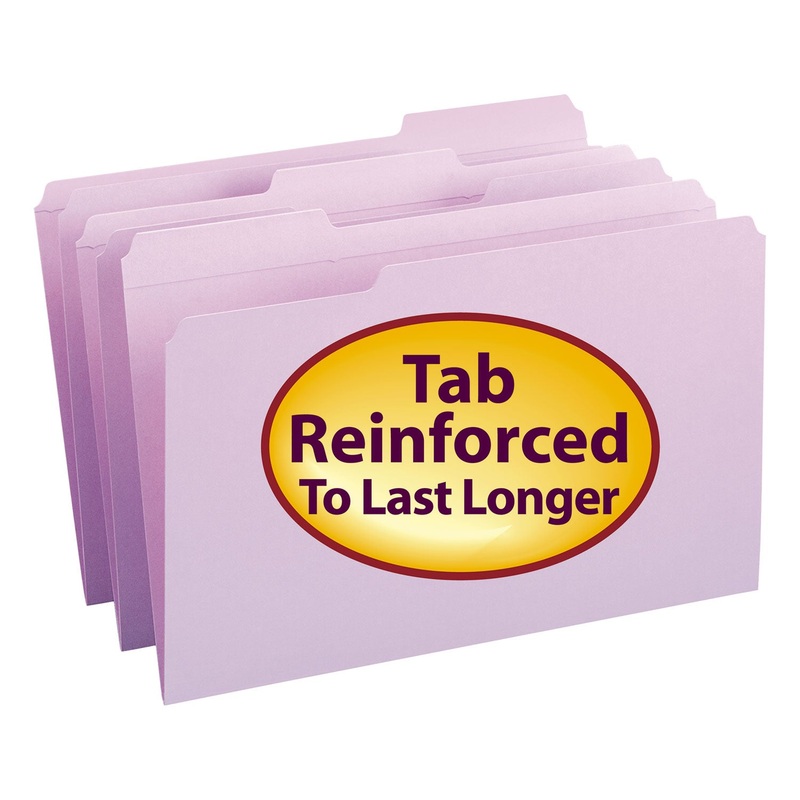 REINFORCED TOP TAB COLORED FILE FOLDERS, 1/3-CUT TABS, LEGAL SIZE, LAVENDER, 100/BOX