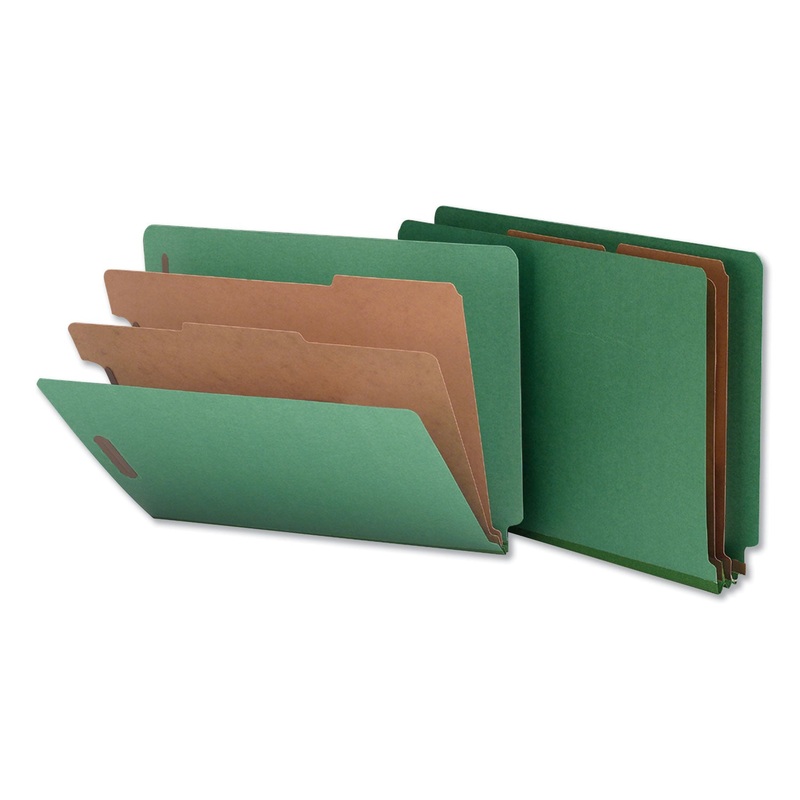 DELUXE SIX-SECTION COLORED PRESSBOARD END TAB CLASSIFICATION FOLDERS, 2 DIVIDERS, LETTER SIZE, GREEN, 10/BOX