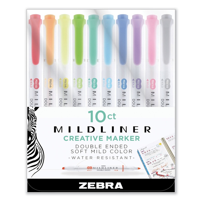 MILDLINER DOUBLE ENDED HIGHLIGHTER, CHISEL/BULLET TIP, ASSORTED COLORS, 10/SET