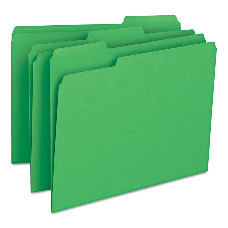 COLORED FILE FOLDERS, 1/3-CUT TABS, LETTER SIZE, GREEN, 100/BOX