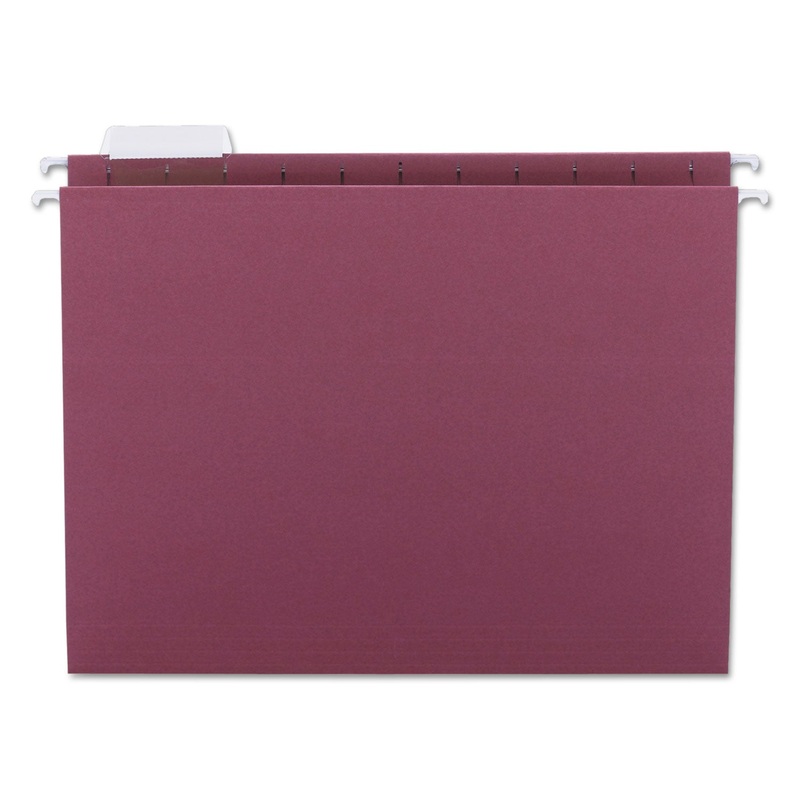 COLORED HANGING FILE FOLDERS, LETTER SIZE, 1/5-CUT TAB, MAROON, 25/BOX