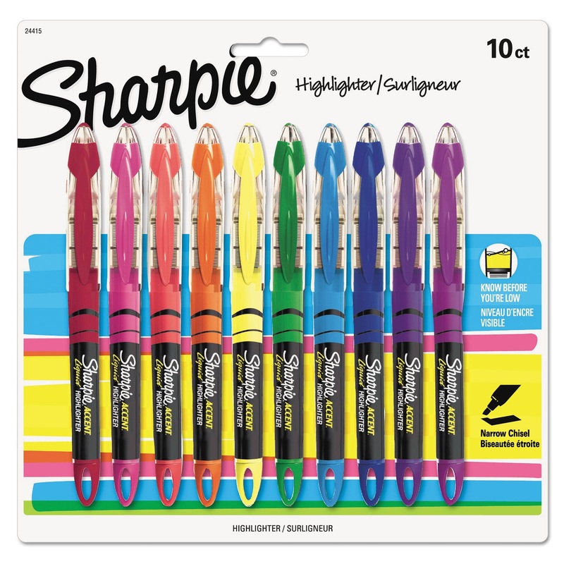 LIQUID PEN STYLE HIGHLIGHTERS, CHISEL TIP, ASSORTED COLORS, 10/SET