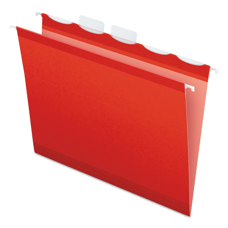 READY-TAB COLORED REINFORCED HANGING FOLDERS, LETTER SIZE, 1/5-CUT TAB, RED, 25/BOX