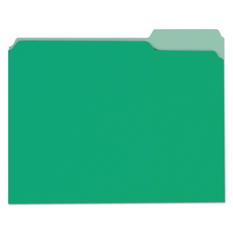 DELUXE COLORED TOP TAB FILE FOLDERS, 1/3-CUT TABS, LETTER SIZE, GREEN/LIGHT GREEN, 100/BOX