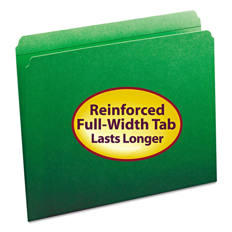 REINFORCED TOP TAB COLORED FILE FOLDERS, STRAIGHT TAB, LETTER SIZE, GREEN, 100/BOX