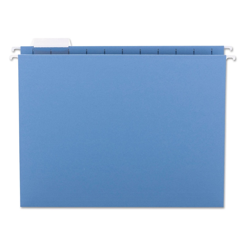 COLORED HANGING FILE FOLDERS, LETTER SIZE, 1/5-CUT TAB, BLUE, 25/BOX
