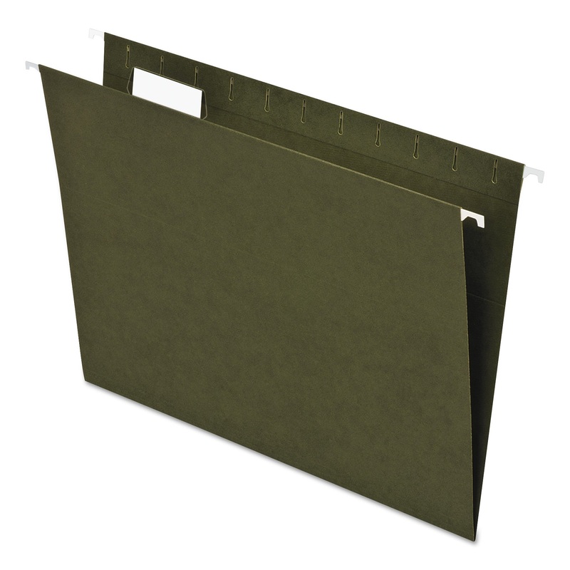 EARTHWISE BY PENDAFLEX 100% RECYCLED COLORED HANGING FILE FOLDERS, LETTER SIZE, 1/5-CUT TAB, GREEN, 25/BOX