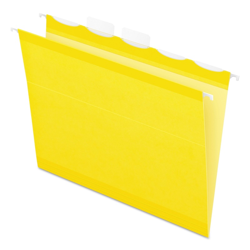 READY-TAB COLORED REINFORCED HANGING FOLDERS, LETTER SIZE, 1/5-CUT TAB, YELLOW, 25/BOX