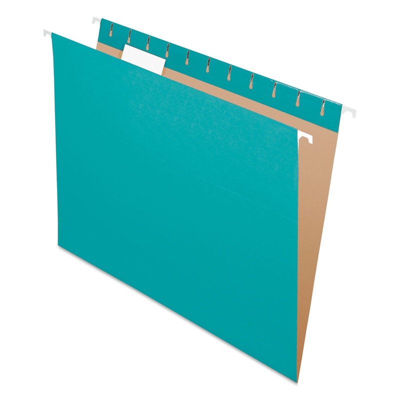 COLORED HANGING FOLDERS, LETTER SIZE, 1/5-CUT TAB, AQUA, 25/BOX