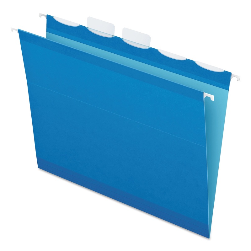 READY-TAB COLORED REINFORCED HANGING FOLDERS, LETTER SIZE, 1/5-CUT TAB, BLUE, 25/BOX