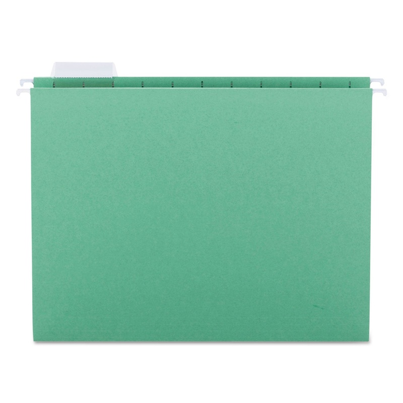 COLORED HANGING FILE FOLDERS, LETTER SIZE, 1/5-CUT TAB, GREEN, 25/BOX