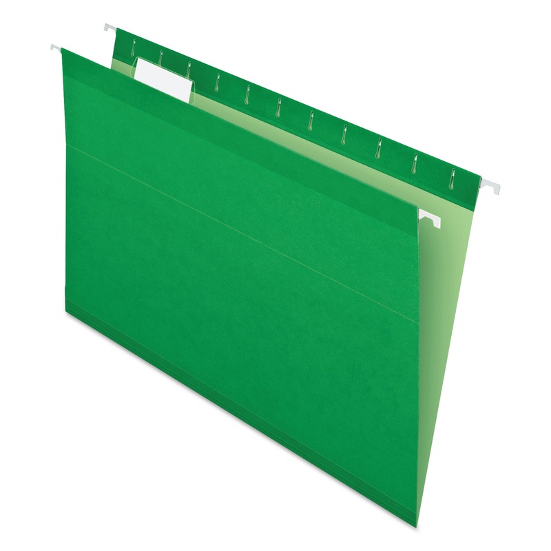 COLORED REINFORCED HANGING FOLDERS, LEGAL SIZE, 1/5-CUT TAB, BRIGHT GREEN, 25/BOX