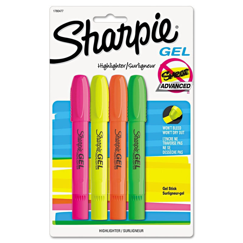 GEL HIGHLIGHTERS, BULLET TIP, ASSORTED COLORS, 4/PACK