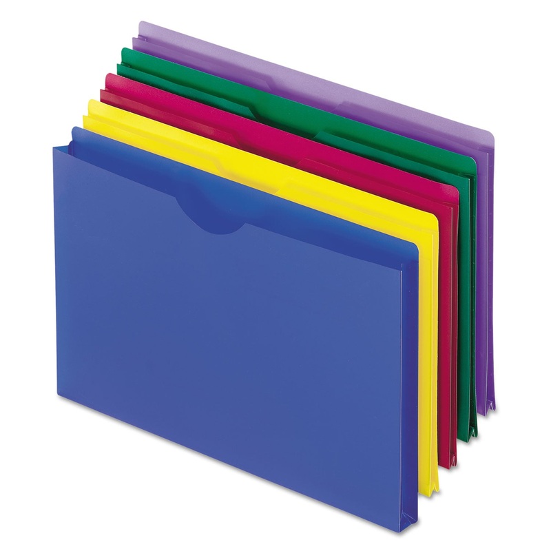 POLY FILE JACKETS, STRAIGHT TAB, LEGAL SIZE, ASSORTED COLORS, 5/PACK