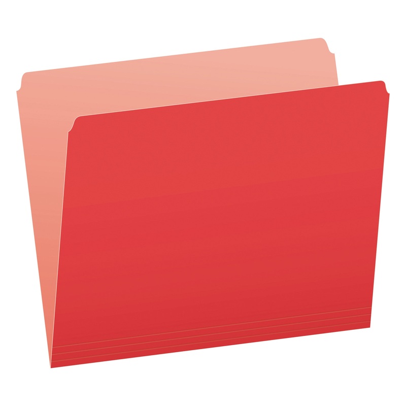 COLORED FILE FOLDERS, STRAIGHT TAB, LETTER SIZE, RED/LIGHT RED, 100/BOX