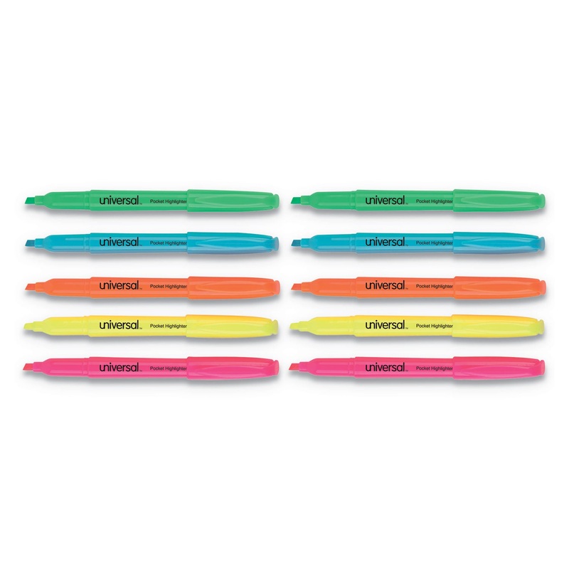 POCKET HIGHLIGHTERS, CHISEL TIP, ASSORTED COLORS, DOZEN