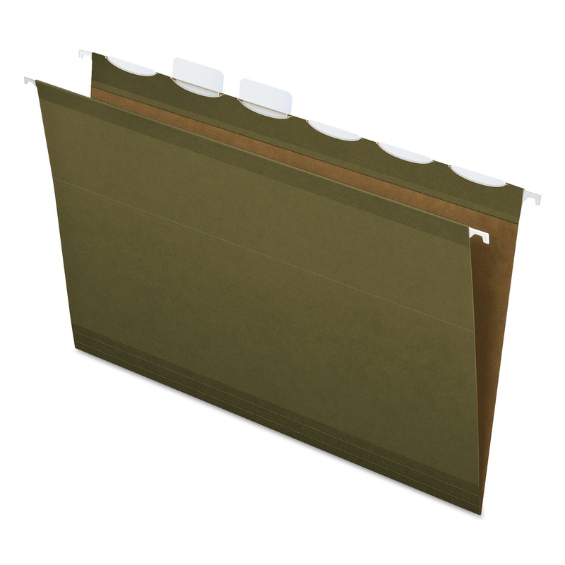 READY-TAB EXTRA CAPACITY REINFORCED COLORED HANGING FOLDERS, LEGAL SIZE, 1/6-CUT TAB, STANDARD GREEN, 20/BOX