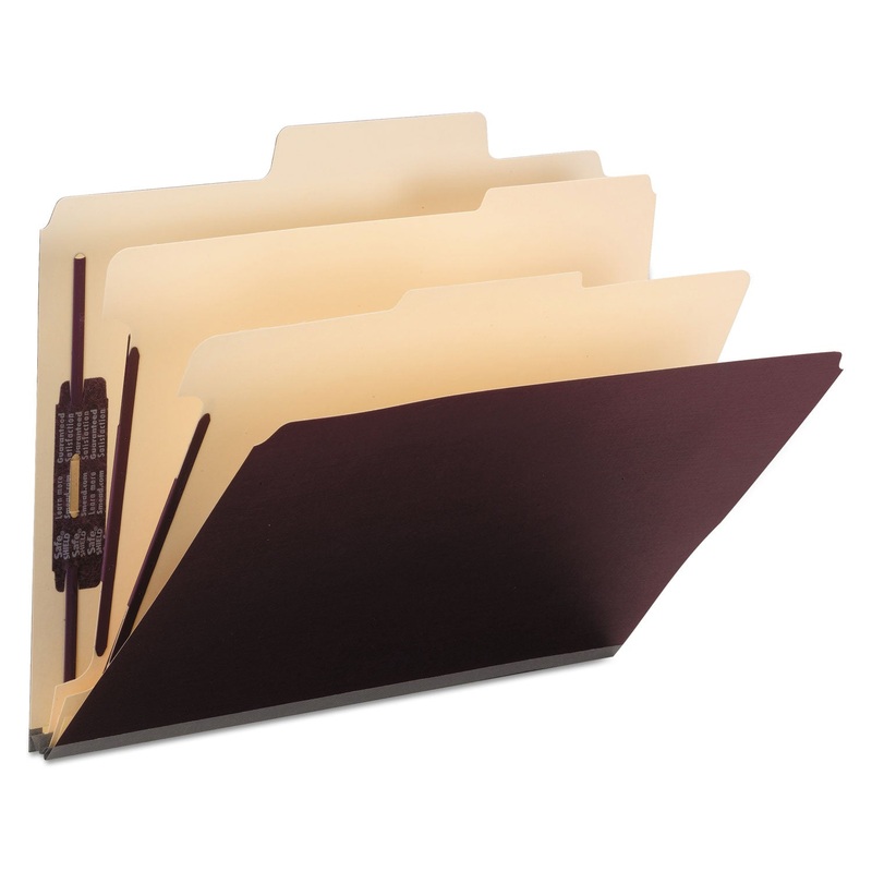 COLORED TOP TAB CLASSIFICATION FOLDERS, 2 DIVIDERS, LETTER SIZE, MAROON, 10/BOX