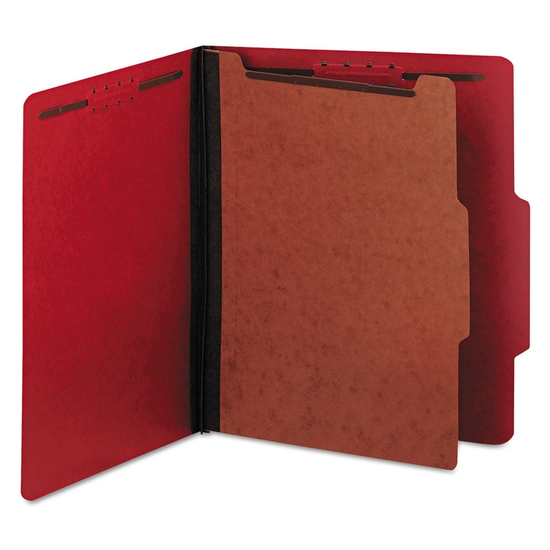 BRIGHT COLORED PRESSBOARD CLASSIFICATION FOLDERS, 1 DIVIDER, LETTER SIZE, RUBY RED, 10/BOX