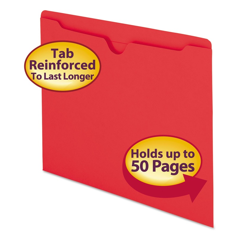 COLORED FILE JACKETS WITH REINFORCED DOUBLE-PLY TAB, STRAIGHT TAB, LETTER SIZE, RED, 100/BOX