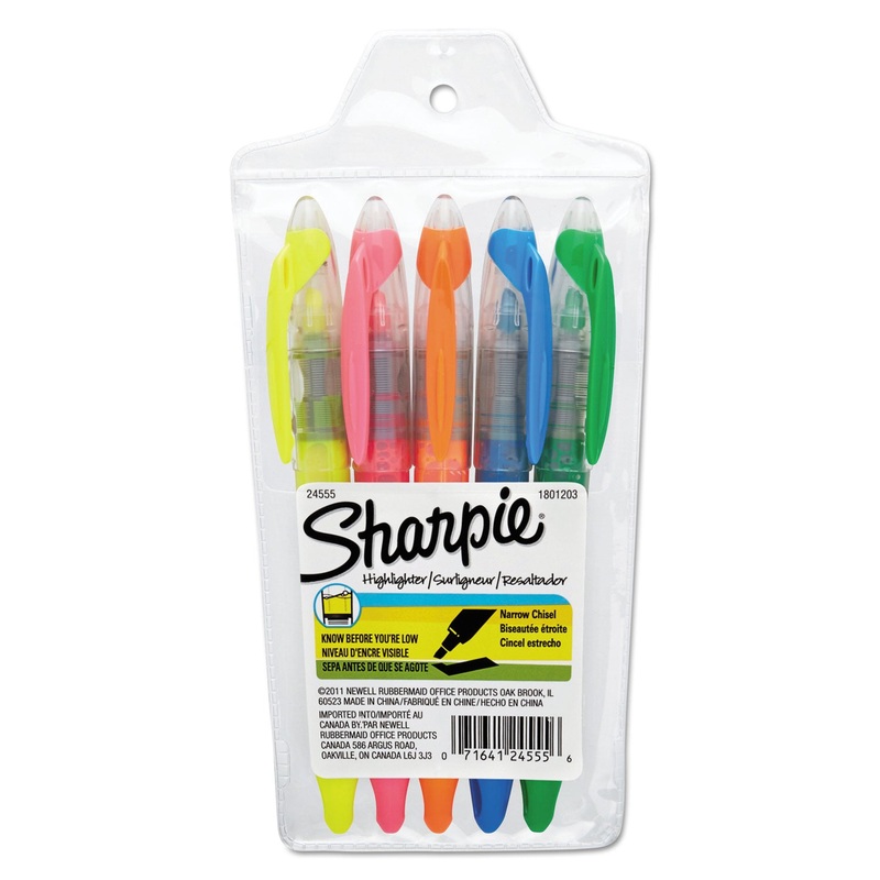 LIQUID PEN STYLE HIGHLIGHTERS, CHISEL TIP, ASSORTED COLORS, 5/SET