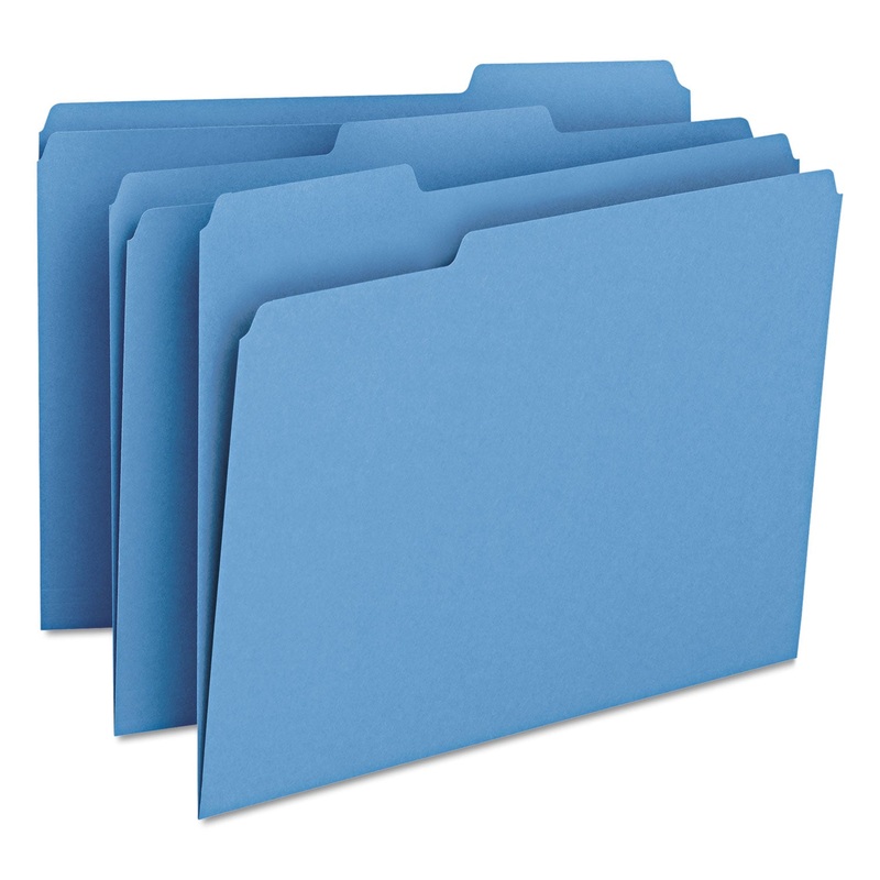 COLORED FILE FOLDERS, 1/3-CUT TABS, LETTER SIZE, BLUE, 100/BOX