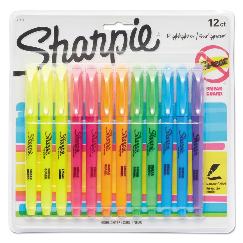 POCKET STYLE HIGHLIGHTERS, CHISEL TIP, ASSORTED COLORS, DOZEN