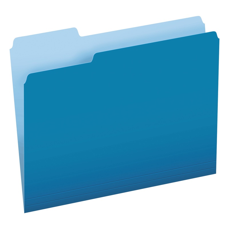 COLORED FILE FOLDERS, 1/3-CUT TABS, LETTER SIZE, BLUE/LIGHT BLUE, 100/BOX