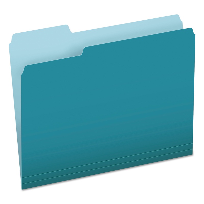 COLORED FILE FOLDERS, 1/3-CUT TABS, LETTER SIZE, TEAL/LIGHT TEAL, 100/BOX