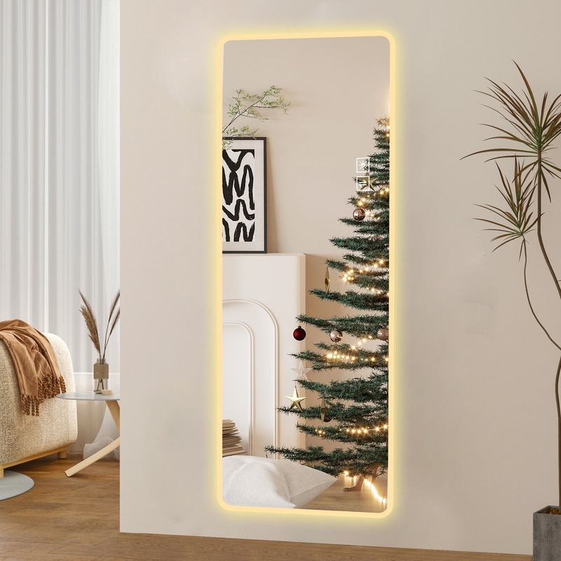Full Length Mirror Lighted Vanity Body Mirror LED Mirror Wall-Mounted Mirror Big Size Rounded Corners, Bedroom, Living Room, Dressing Room, Hotel – Clear