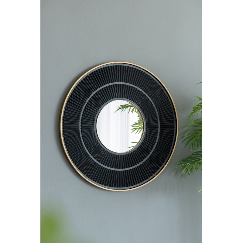 Round Carter Wooden Mirror WithIron Frame Neutral Colorway Wall Decor For Live Space Dark Brown