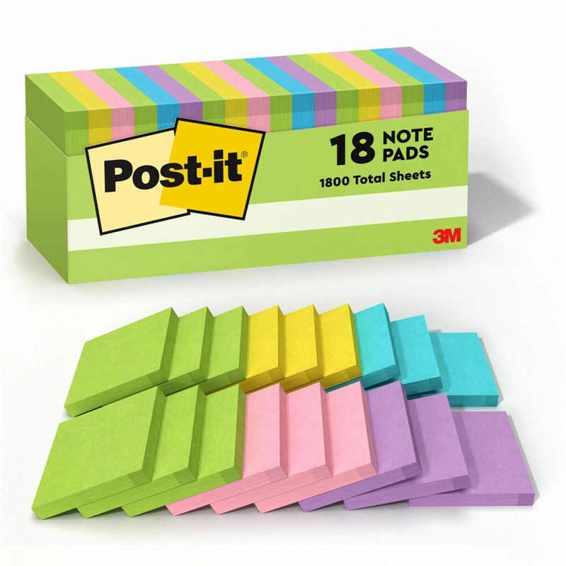 Post-it Notes Cabinet Pack – Floral Fantasy Color Collection – 1800 x Assorted – 3″ Flag/Note Width x 3″ Flag/Note Length – Square – 100 Sheets per Pad – Unruled – Limeade, Citron, Positively Pink, Iris Infusion, Blue Paradise – Paper – Repositionabl
