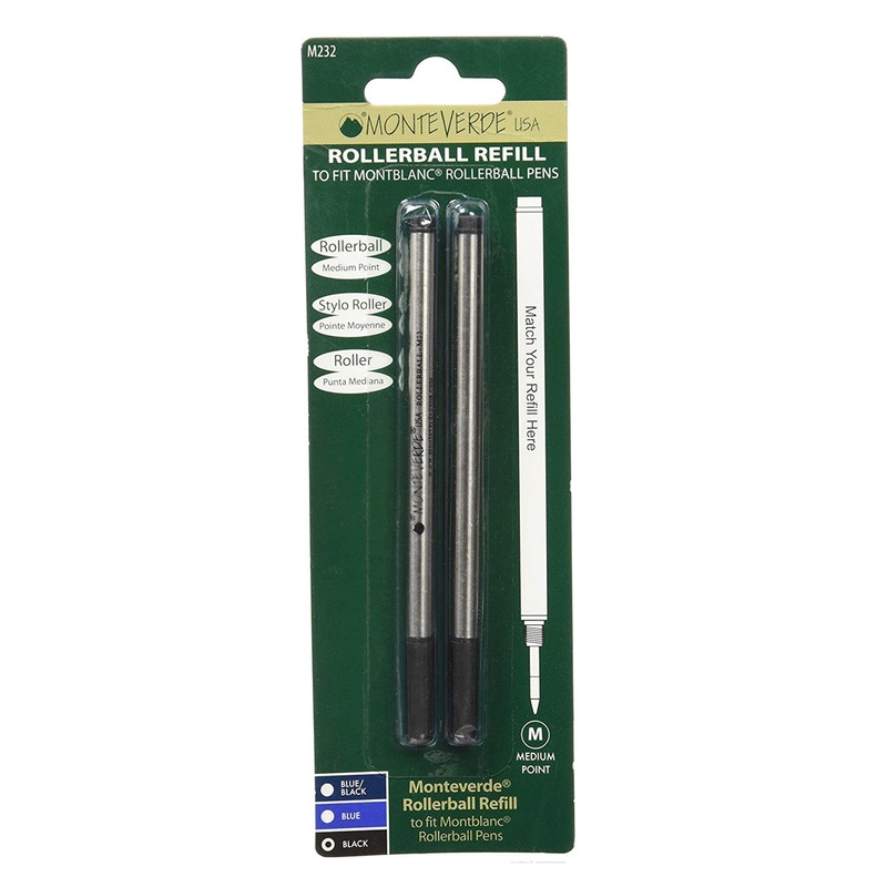 Monteverde Rollerball Refill For Montblanc LeGrand 2 Pack Blister, Medium Point Black Ink