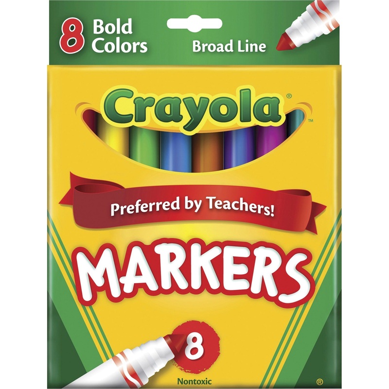 Crayola Regular Bold Colors Broad Line Markers – Broad Conical Marker Point – Assorted, Golden Yellow, Teal, Emerald, Azure, Plum, Raspberry Ink – 8 / Set